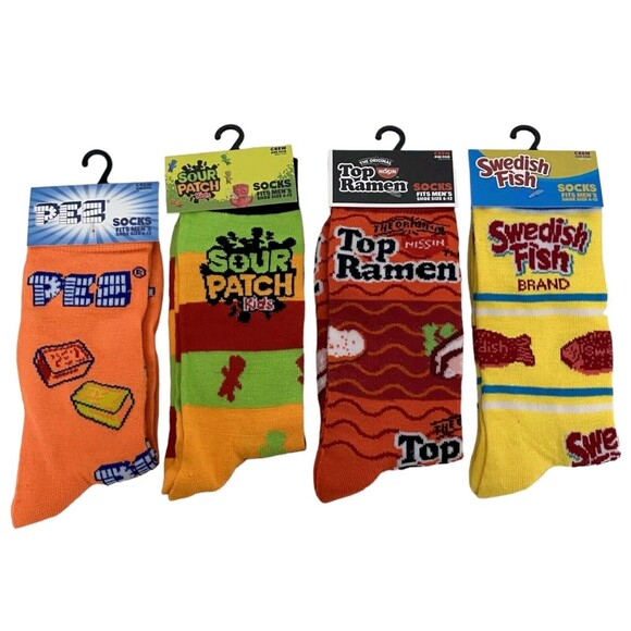 Novelty Funny Crew Socks: Pez, Sour Patch Kids Top Ramen Swedish Fish Brand - Picture 1 of 13